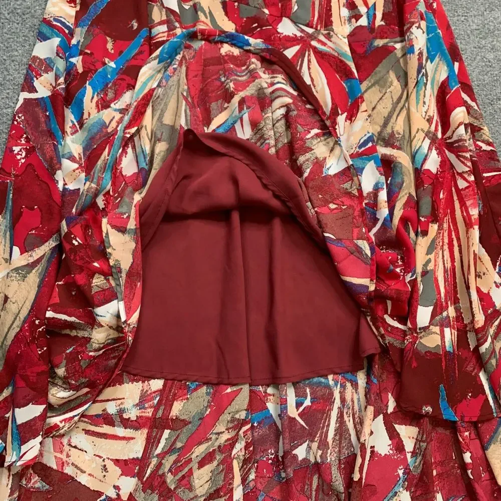 Bob Mackie Skirt Womens L Large Abstract Red Wearable Art Pull On High Low Midi